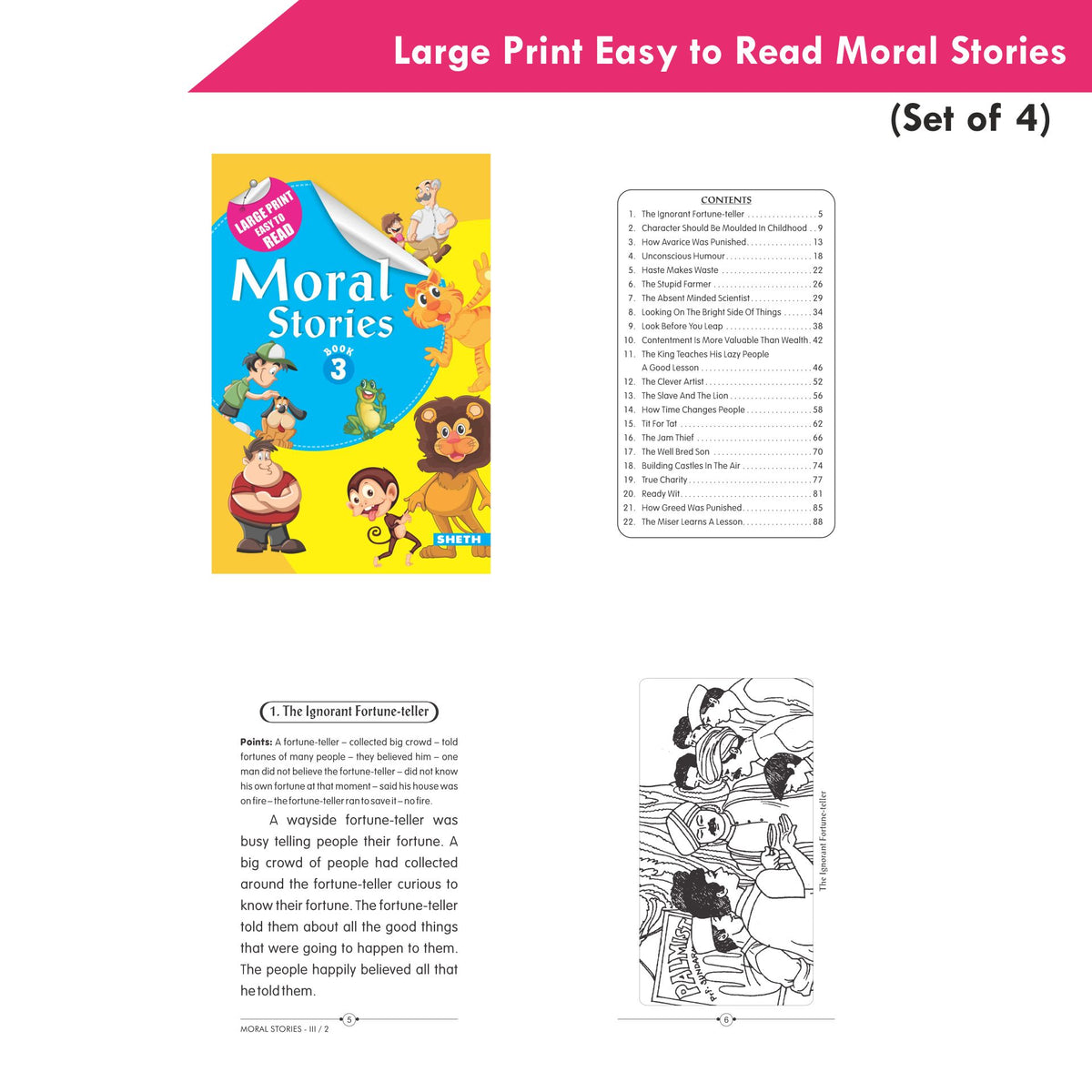 Large Print Easy to Read Moral Stories Set of 4| Bedtime Stories Books for Kids| Ages 4-8 Years | Grocsy
