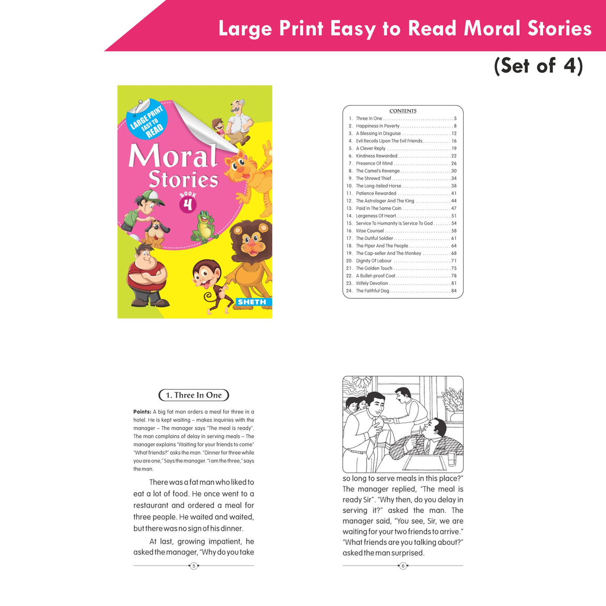Large Print Easy to Read Moral Stories Set of 4| Bedtime Stories Books for Kids| Ages 4-8 Years | Grocsy