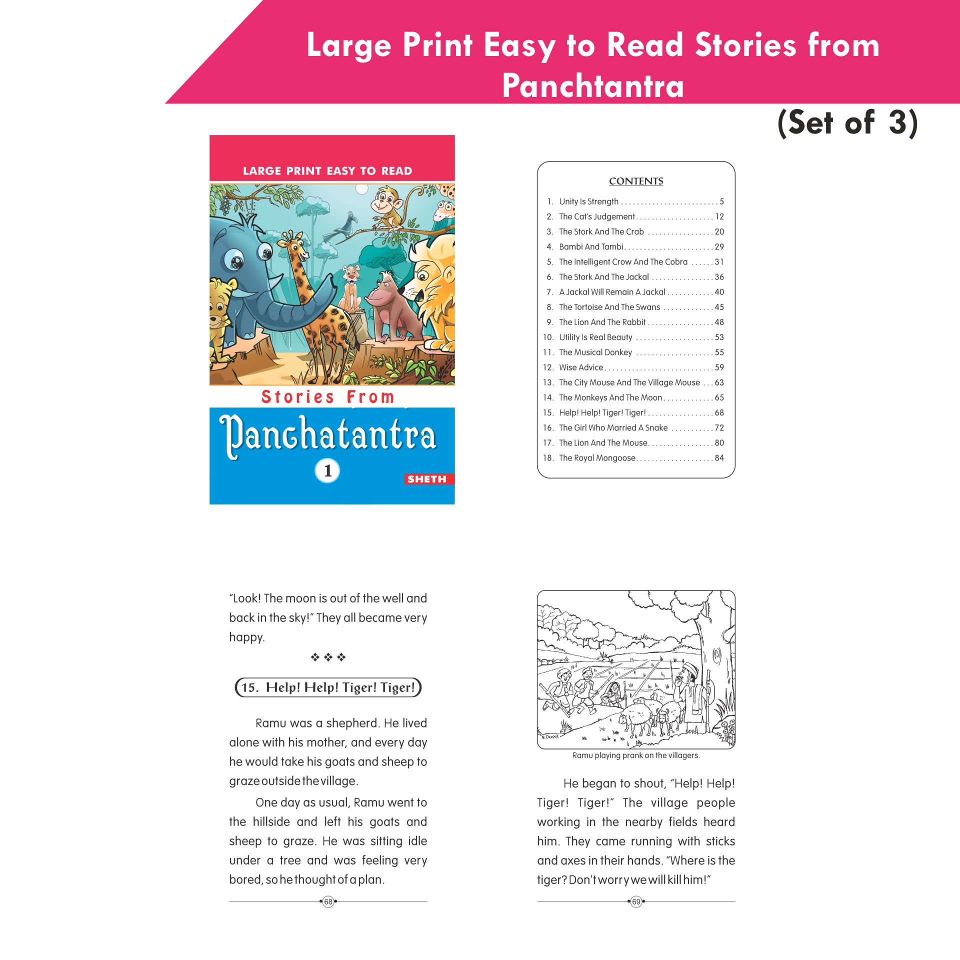 Large Print Easy to Read Panchtantra Stories Books Set of 3| Children Stories Books Ages 4-8 Year | Grocsy