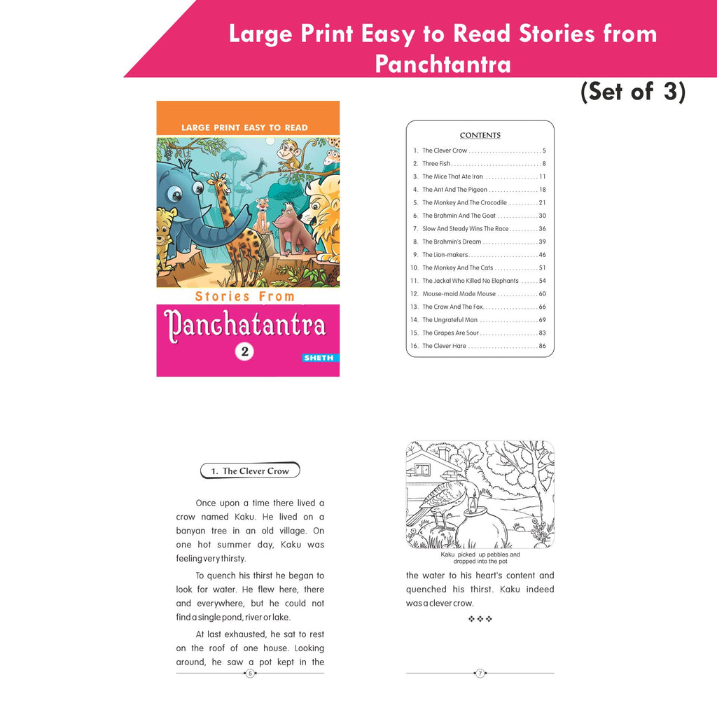 Large Print Easy to Read Panchtantra Stories Books Set of 3| Children Stories Books Ages 4-8 Year | Grocsy