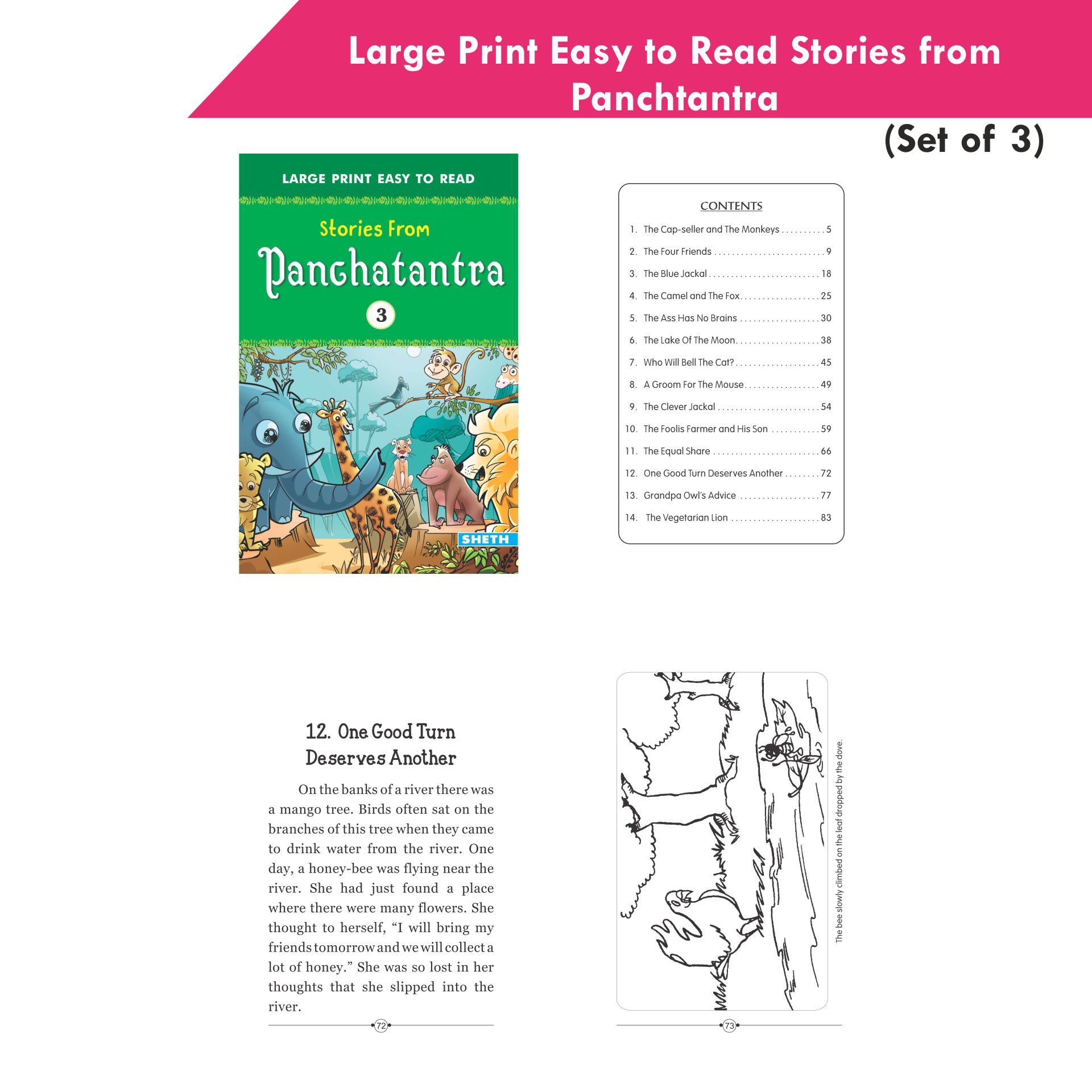 Large Print Easy to Read Panchtantra Stories Books Set of 3| Children Stories Books Ages 4-8 Year | Grocsy