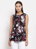 Myshka Women's Multi Crep Printed Sleeveless Round Neck Casual Top | Grocsy