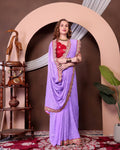 Teeya Creation Lavender Color Georgette Fabric Chikankari Work Saree | Grocsy