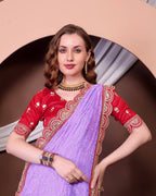 Teeya Creation Lavender Color Georgette Fabric Chikankari Work Saree | Grocsy