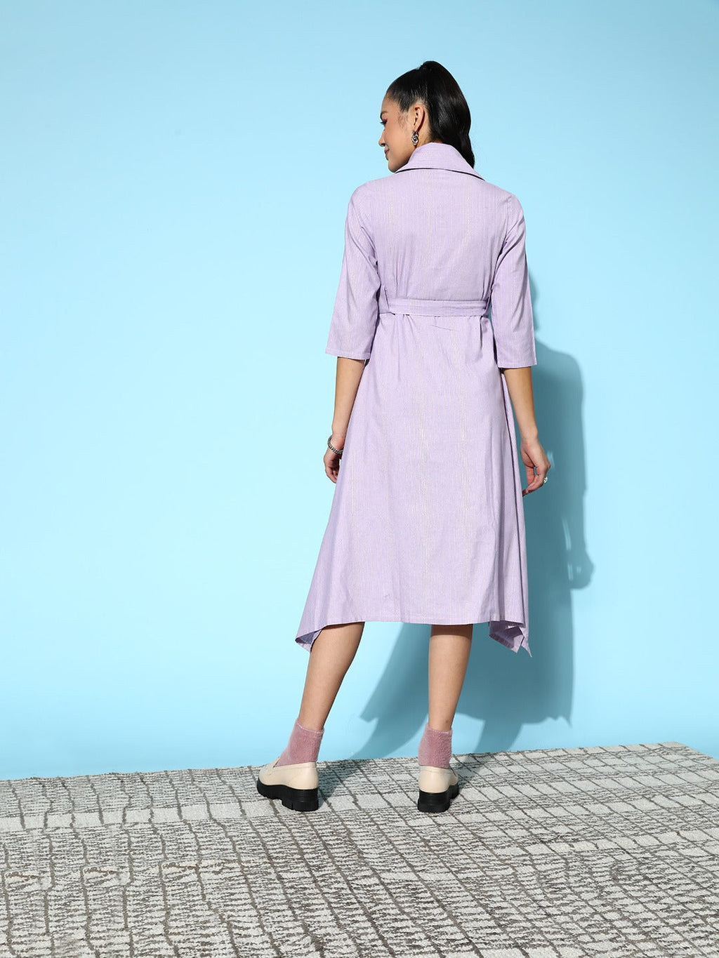 Yufta Lavender Belted Midi Dress | Grocsy