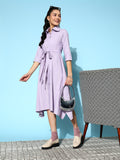 Yufta Lavender Belted Midi Dress | Grocsy