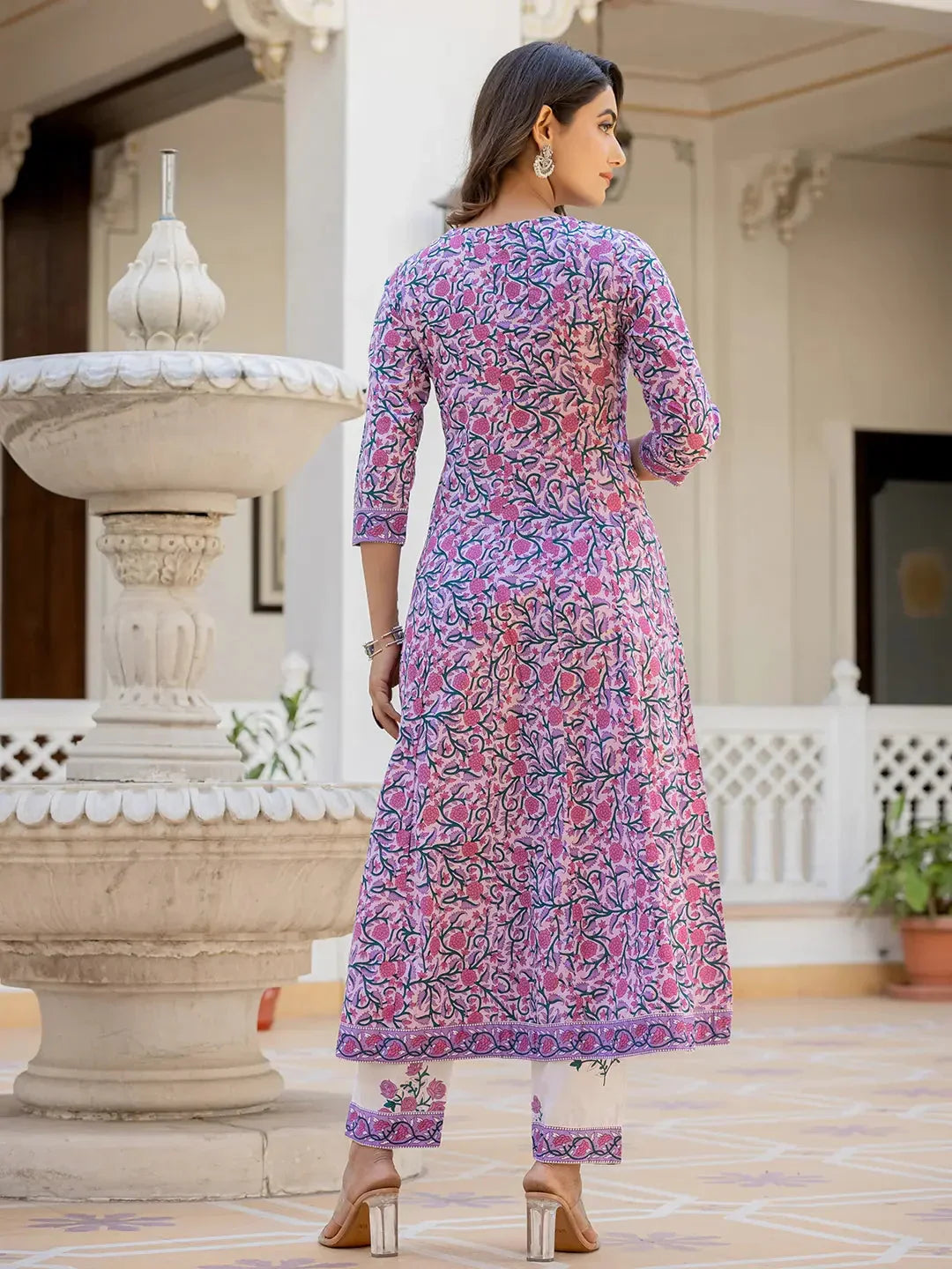 Yufta Lavender Ethnic Motifs Cotton Dupatta Set | Grocsy