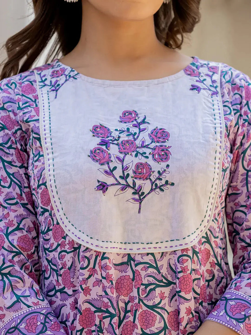 Yufta Lavender Ethnic Motifs Cotton Dupatta Set | Grocsy