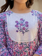 Yufta Lavender Ethnic Motifs Cotton Dupatta Set | Grocsy