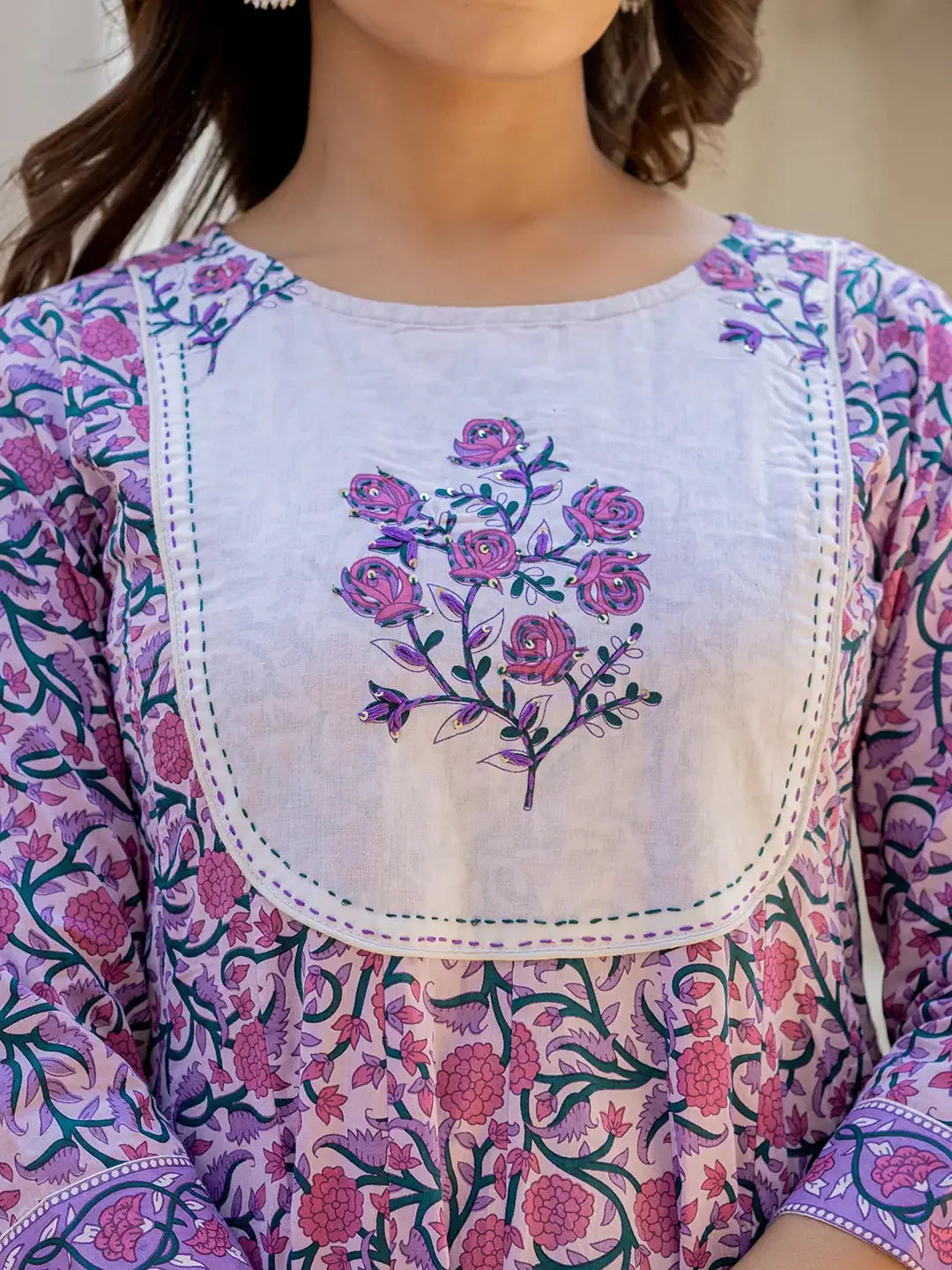 Yufta Lavender Ethnic Motifs Cotton Dupatta Set | Grocsy