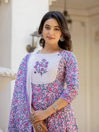 Yufta Lavender Ethnic Motifs Cotton Dupatta Set | Grocsy