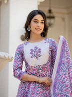 Yufta Lavender Ethnic Motifs Cotton Dupatta Set | Grocsy