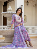 Yufta Lavender Ethnic Motifs Cotton Dupatta Set | Grocsy