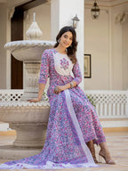 Yufta Lavender Ethnic Motifs Cotton Dupatta Set | Grocsy