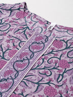 Yufta Lavender & Green Printed Kurta | Grocsy