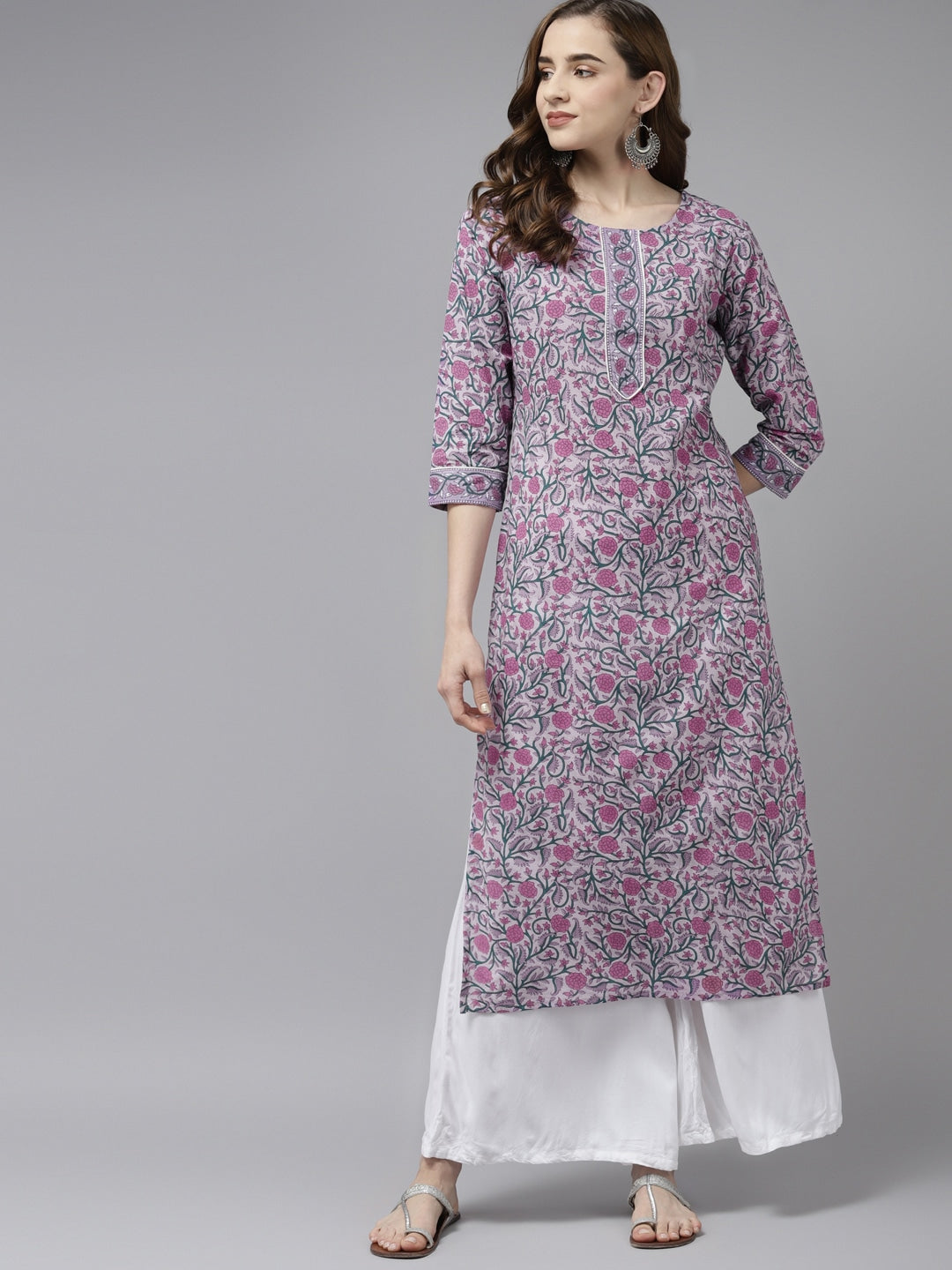 Yufta Lavender & Green Printed Kurta | Grocsy