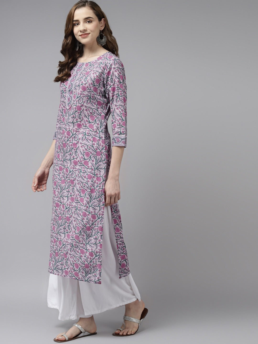 Yufta Lavender & Green Printed Kurta | Grocsy
