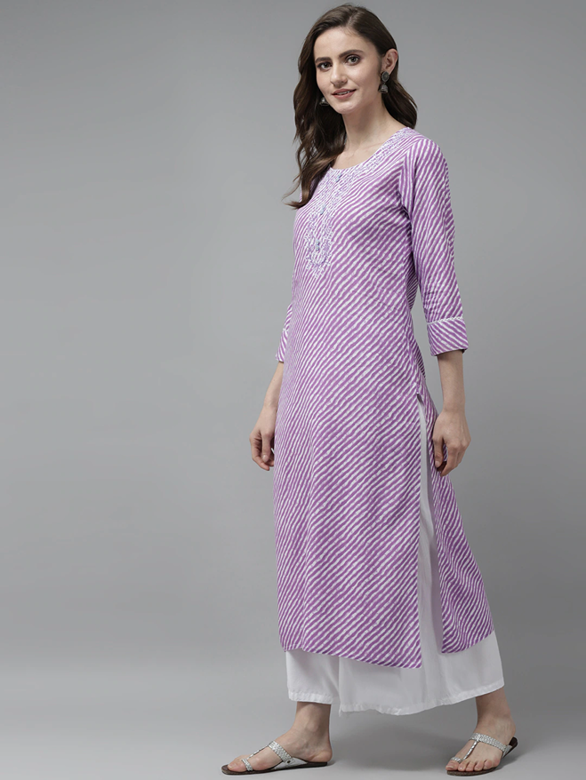 Yufta Lavender Printed Kurta | Grocsy