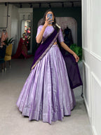 Lorenvalley Lavender Jacquard Silk Weaving Work Lehenga Choli with Dupatta | Grocsy
