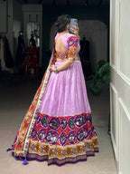 Lorenvalley Fashion Lavender Tasar Silk Print with Foil Work and Real Mirror Gamthi Work with Lace Touch Up Lehenga Choli with Dupatta | Grocsy