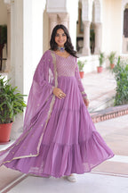 Lorenvalley Fashion Lavender Faux Georgette with Zari & Sequins Embroidered Work Anarkali Gown with Dupatta | Grocsy