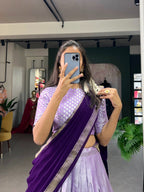 Lorenvalley Lavender Jacquard Silk Weaving Work Lehenga Choli with Dupatta | Grocsy