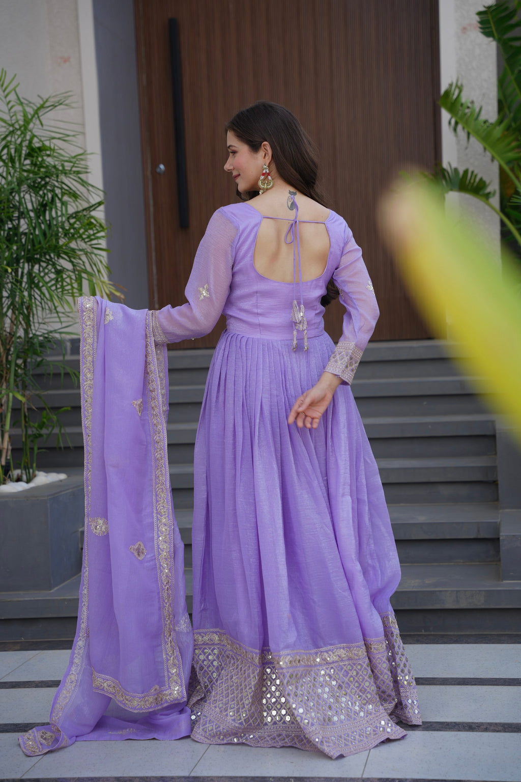 Lorenvalley Fashion Lavender Crunchy Silk with Embroidery Codding & Sequins Work Anarkali Gown with Dupatta | Grocsy