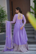 Lorenvalley Fashion Lavender Crunchy Silk with Embroidery Codding & Sequins Work Anarkali Gown with Dupatta | Grocsy