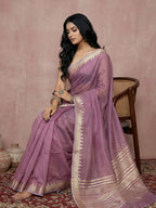 Anaita Lavender Cotton Saree With Blouse | Grocsy