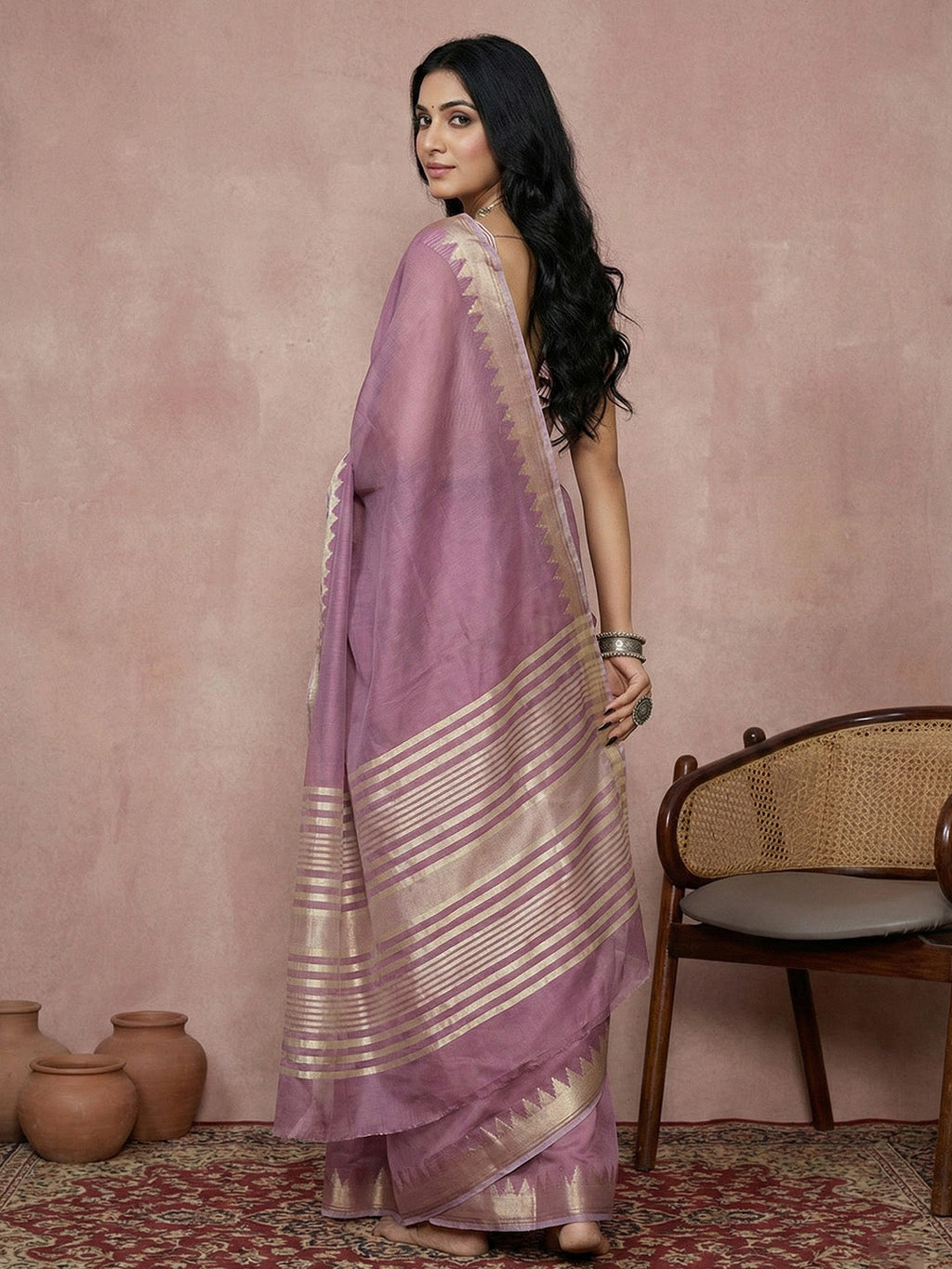 Anaita Lavender Cotton Saree With Blouse | Grocsy