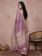 Anaita Lavender Cotton Saree With Blouse | Grocsy