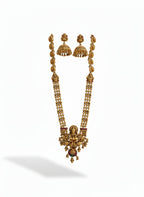 Jewel City Antique Gold-Plated Lakshmi Temple Long Necklace Set with Jhumka Earrings for Women | Grocsy