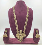 Jewel City Antique Gold-Plated Lakshmi Temple Long Necklace Set with Jhumka Earrings for Women | Grocsy