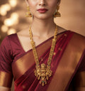 Jewel City Antique Gold-Plated Lakshmi Temple Long Necklace Set with Jhumka Earrings for Women | Grocsy