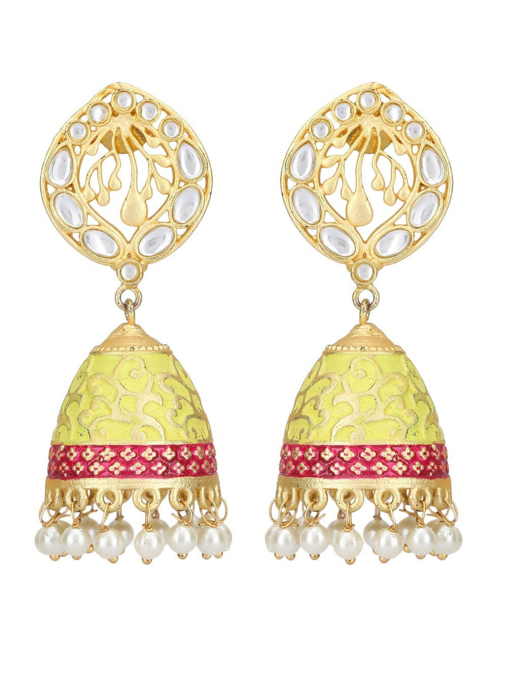 Joban Fashion Women White Beats Matte Gold Jhumka | Grocsy