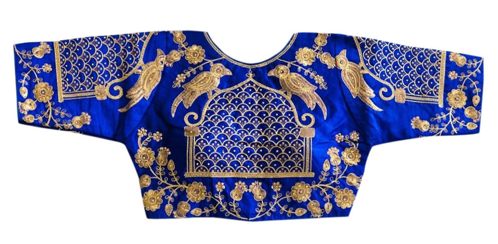 Vamika Blue Banglori Silk Embroidery Blouse For Women | Grocsy