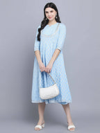 Myshka Women's Blue Ethnic Motifs Empire Midi Dress | Grocsy