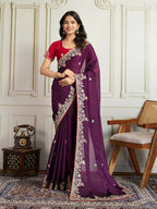 Ai Fashion Wine Rangoli Silk Embroidery Party Wear Saree | Grocsy