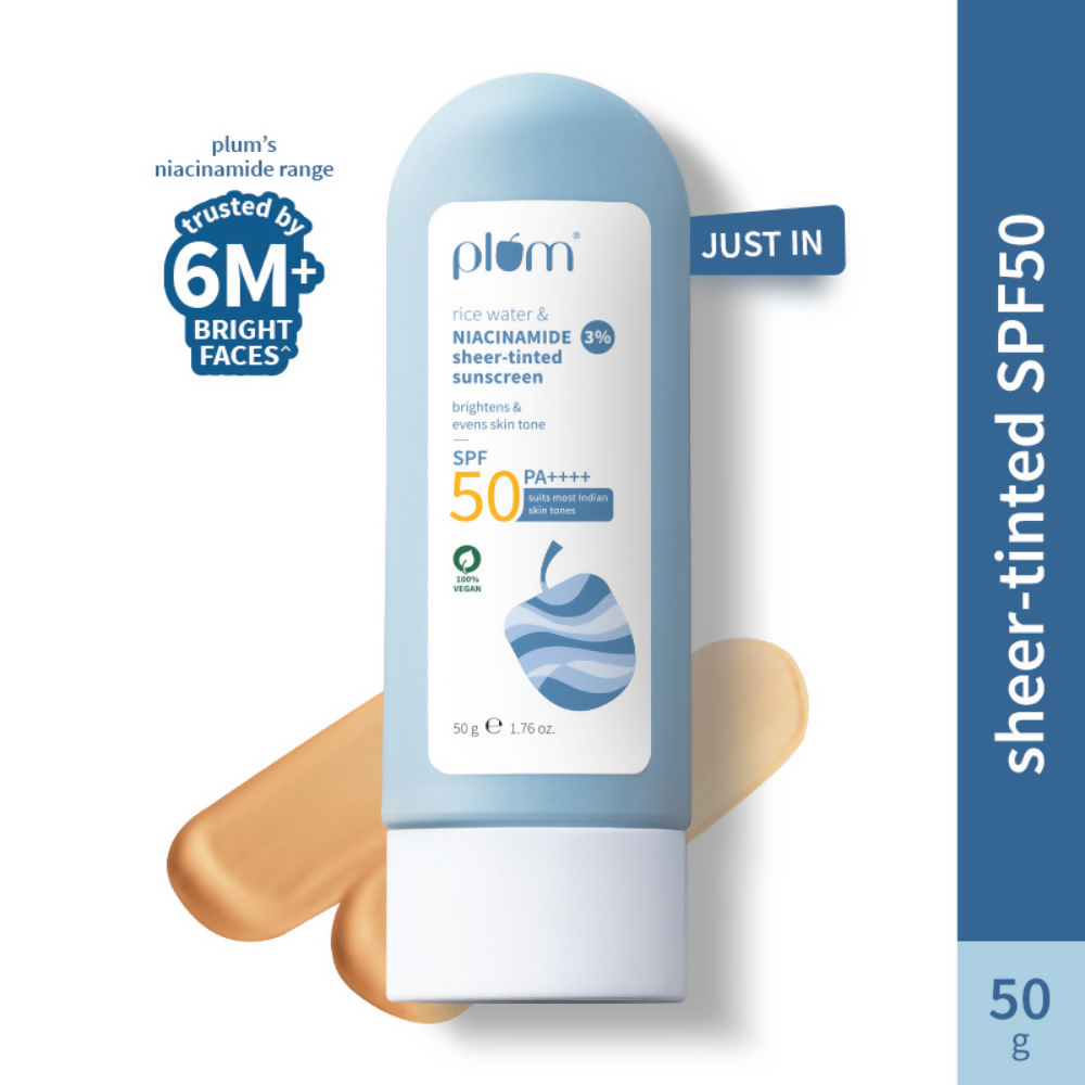 Plum Rice Water & 3% Niacinamide Sheer-Tinted Sunscreen With SPF 50 PA++++ For Oily To Normal Skin | Grocsy