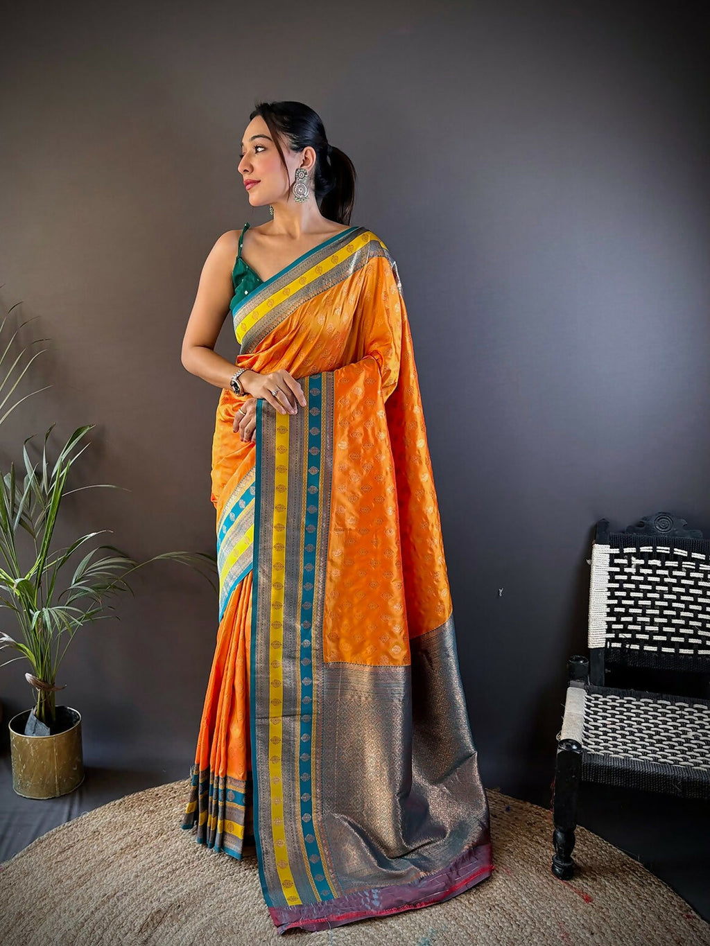 Joban Fashion Green Butti Banarasi Silk Sarees | Grocsy
