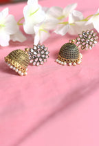 Mominos Fashion Johar Kamal Beautiful Kundan Work Jhumka With White Beads