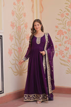 Joban Fashion Purple Georgette Sequence Embroidery Work Kurta Set | Grocsy
