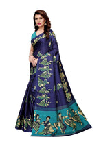 Vamika Navy Blue & Sky Blue Kalamkari With Jhalar Khadi Silk Saree | Grocsy