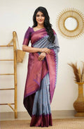 DEIANA'S Beautiful Designer Golden zari Soft Lichi Silk Saree - Grey | Grocsy