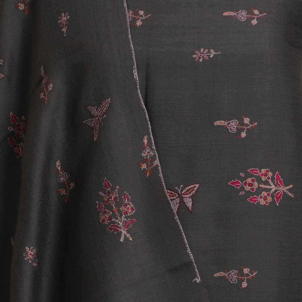 Nizalia Handmade Paper Mache Soozni Work Dark Grey Pashmina | Grocsy