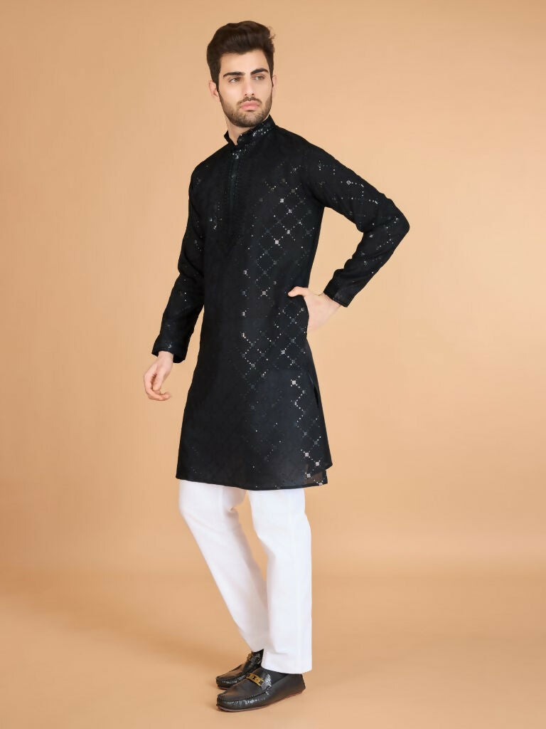 Vastranavya Black Exclusive Festival Wear Viscose Silk Thread & Sequence Embroidered Work Kurta with Dupatta | Grocsy