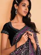 Black Satin Crepe Silk Sequence Embroidered Saree With Unstitched Blouse - Mohmanthan Yavanika | Grocsy