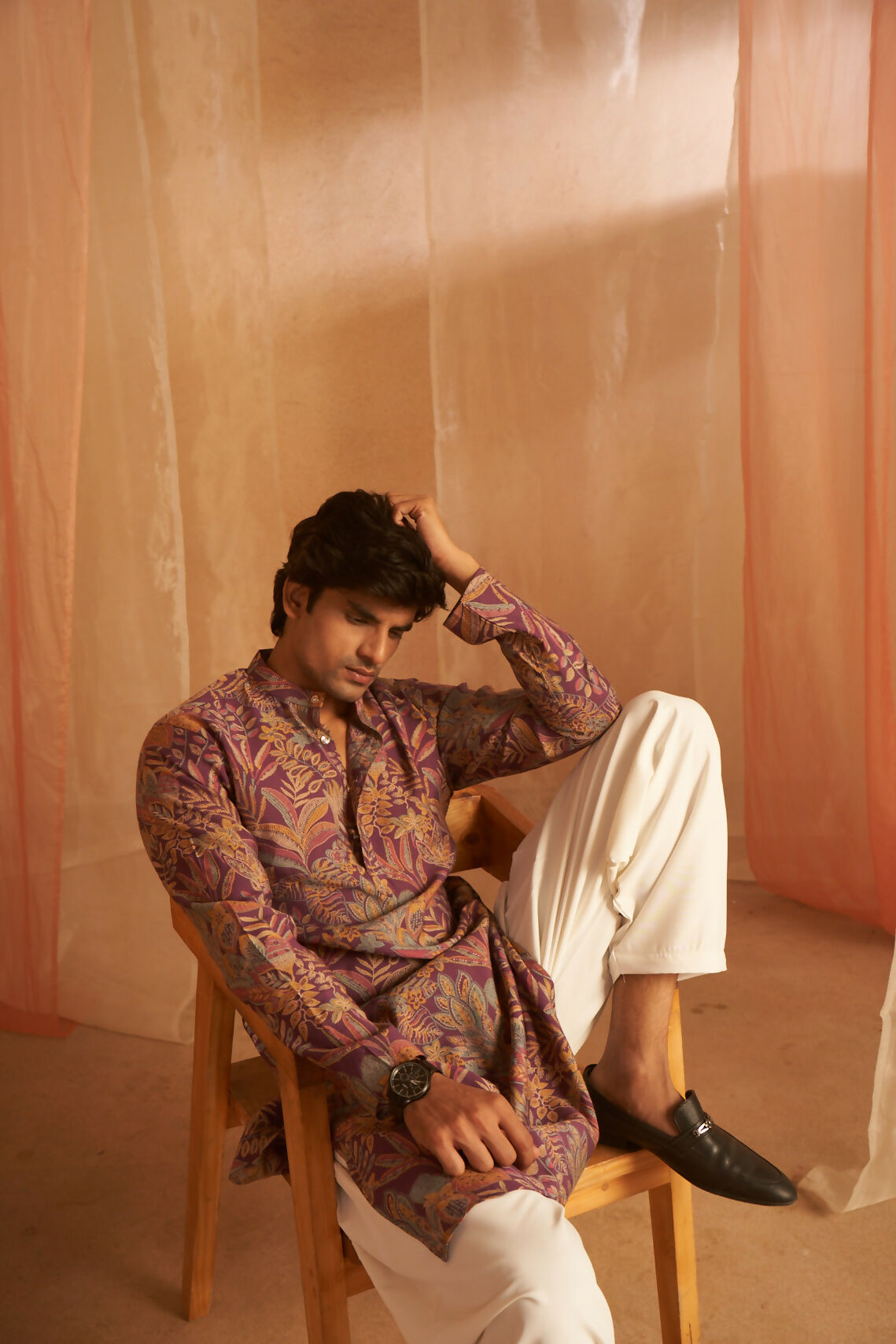 Purple Modal Silk Designer Printed Men's Kurta Set - Mahotsav | Grocsy