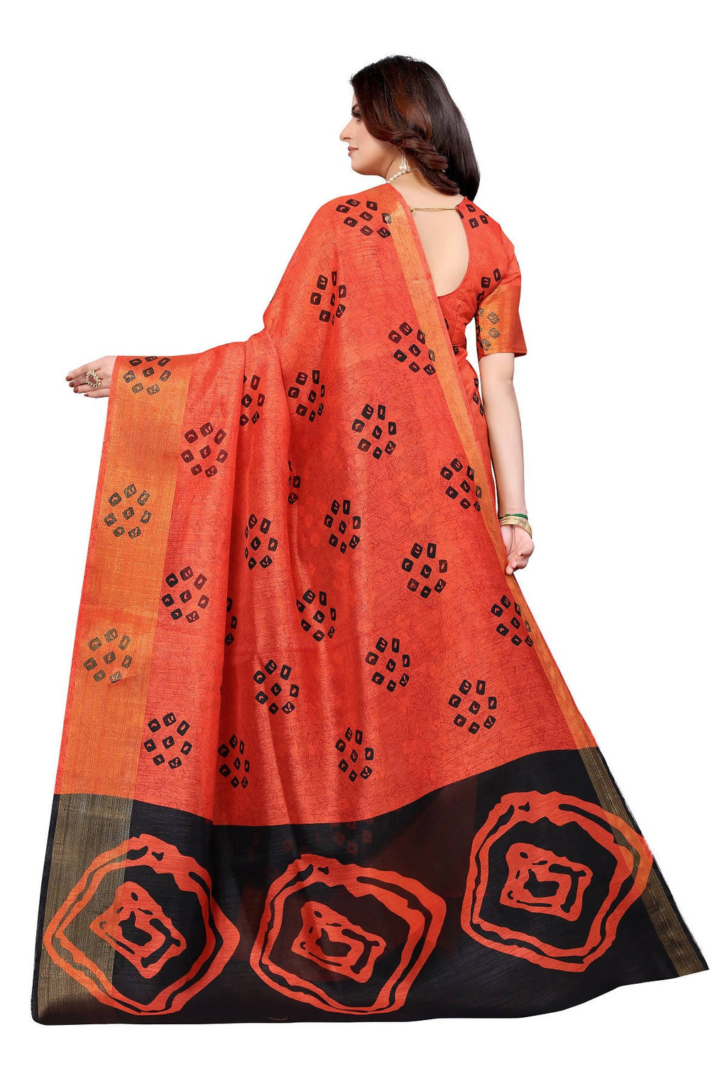 Vamika Ethnic Fire Black Jari Border Linen Saree | Grocsy