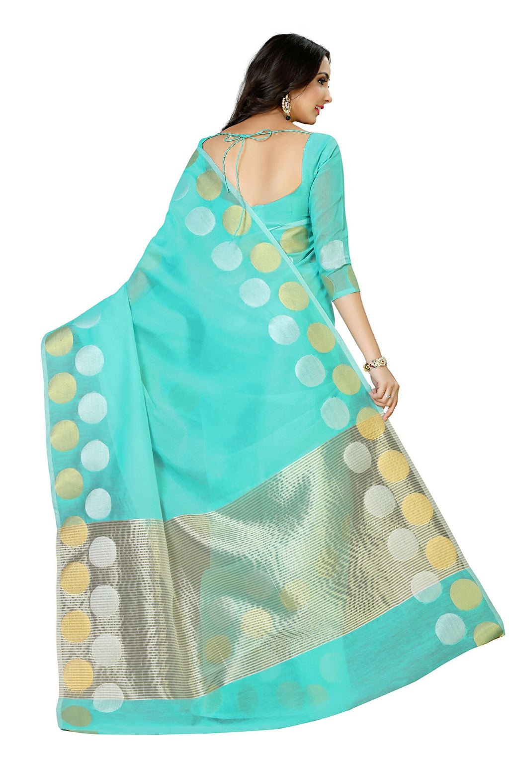 Mimosa Women's Turquoise Blue Kanchipuram Cotton Saree | Grocsy